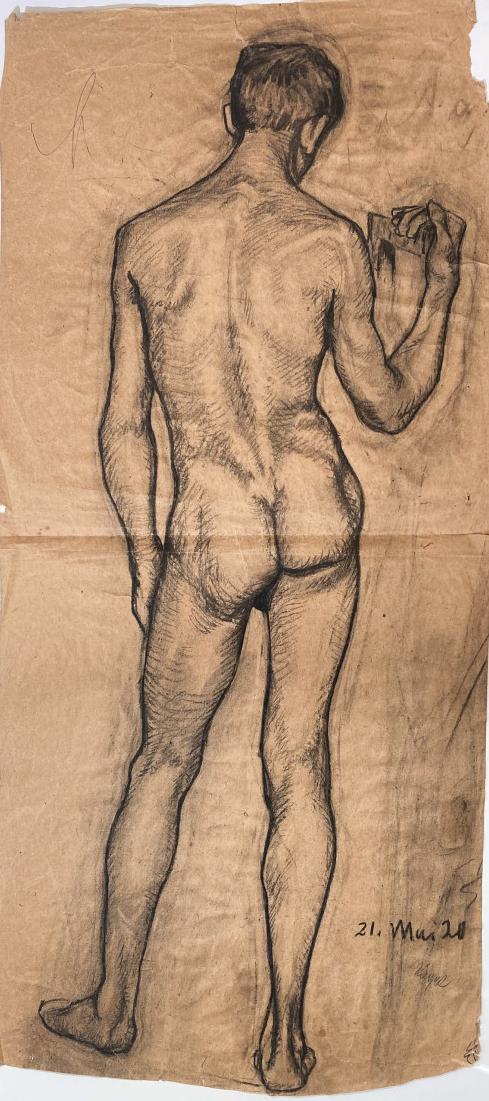 Stehender männlicher Akt Nude male standing seen from behind