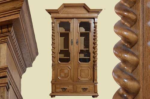 TOP Antik HELLE EICHE Gründerzeit Danziger Barock Bücherschrank Vitrine von 1880