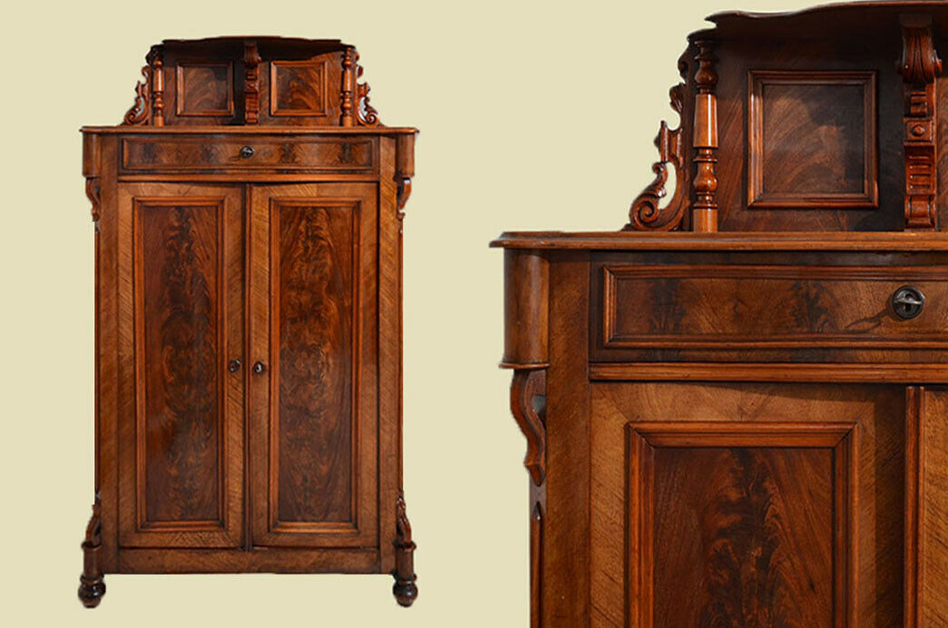 Antik Louis Philippe Nußbaum Schrank Vertiko mit Aufsatz von 1870