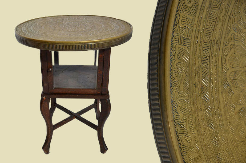 Antiker Art Deco Rauchtisch Teetisch mit Vitrine von 1910