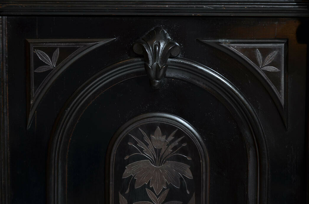 Antik Gründerzeit Deutsches Reich Schwarzes Säulen Schrank Vertiko von