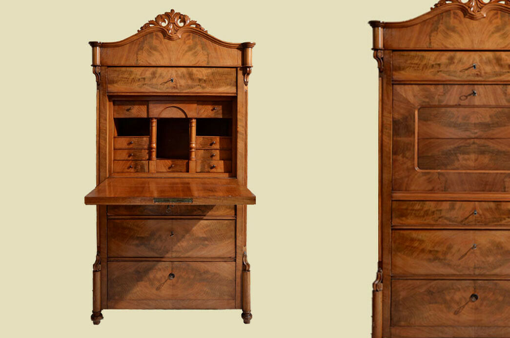 Antik Louis Philippe Nußbaum Schreibtisch Sekretär von 1860