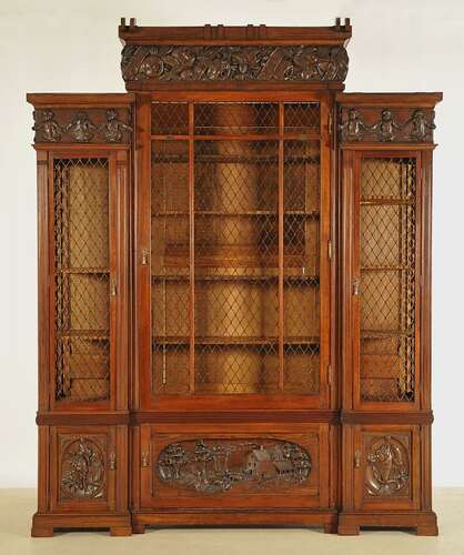 Einzigartiger großer Jugendstil Bücherschrank / Vitrinenschrank Antik Kolosseum