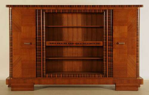 Eleganter Art Deco Nussbaum/Macassar Barschrank / Bücherschrank Antik Kolosseum