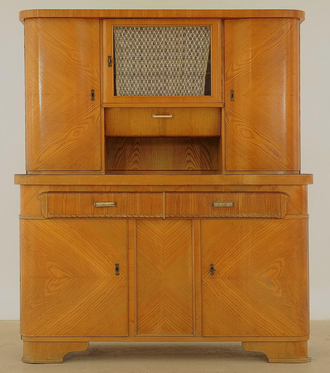 Praktischer Art Deco Küchenschrank aus Eschenholz Antik