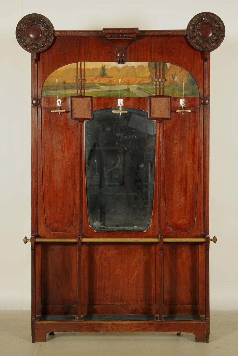 Monumentale Jugendstil Flurgarderobe aus Mahagoni Antik