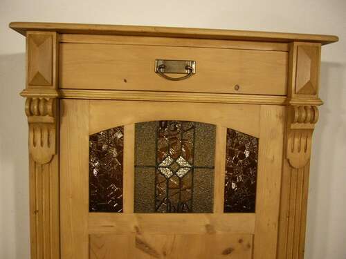 Vertiko antik Gründerzeit Schrank Kommode Bleiglas Weichholz um 1900 Jhd.