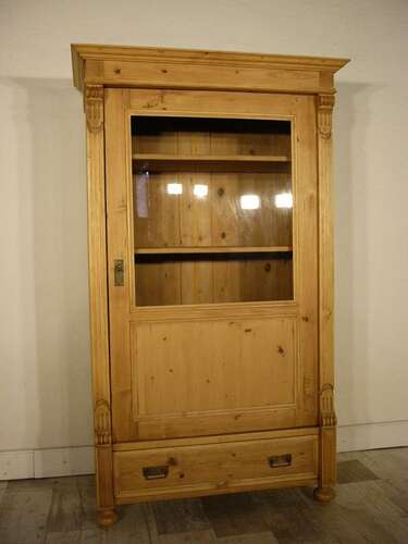 Vitrine Gründerzeit Weichholz 1 türig Glas Schrank antik um 1900 Jhd.