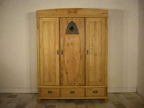 Schrank antik 3 türig mit Bleiglas zerlegbar Jugendstil Weichholz um 1900 Jhd.