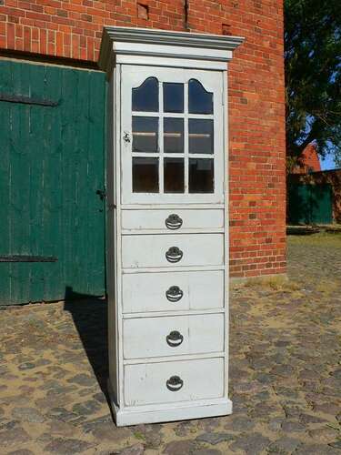 Schrank Vitrine schmal antik im original Shabby Look um 1900 Jhd.