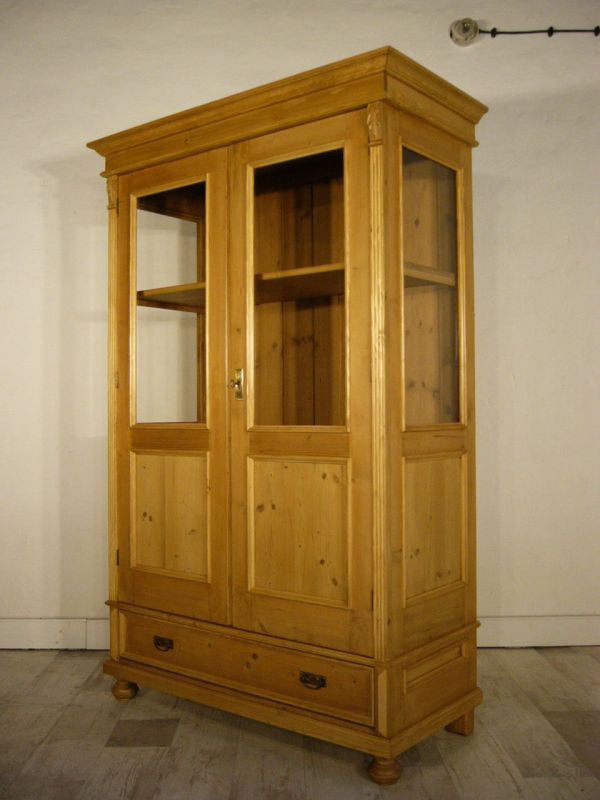 Vitrine Jugendstil Weichholz Antik Seitig Verglast Glas Schrank Um