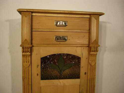 Vertiko antik schmal Gründerzeit mit Bleiglas Weichholz um 1900 Jhd.