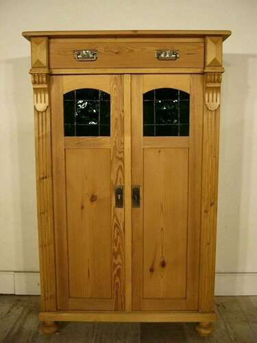 Vertiko Weichholz antik Gründerzeit Schrank Bleiglas um 1900 Jhd.