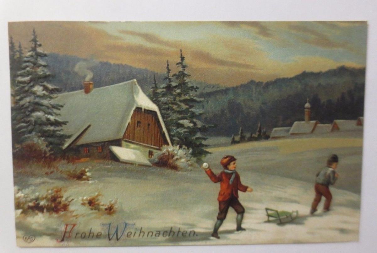 Weihnachten Kinder Winterlandschaft 1907 Prägekarte 17834 Nr