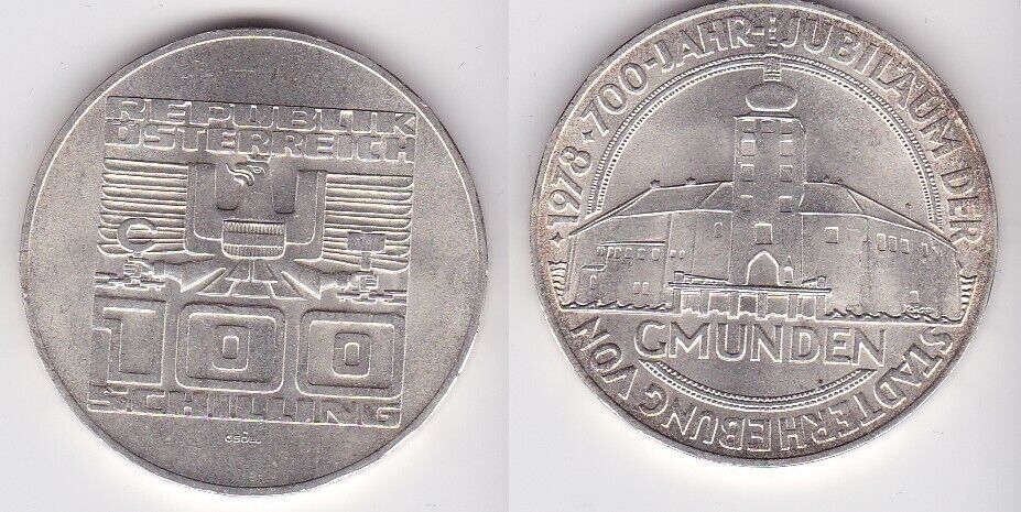 100 Schilling Silber Münze Österreich 1978 700 Jahre Stadt Gmunden