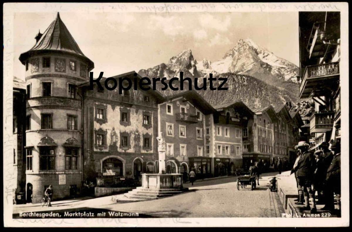 Alte Postkarte Berchtesgaden Marktplatz Mit Watzmann Personen