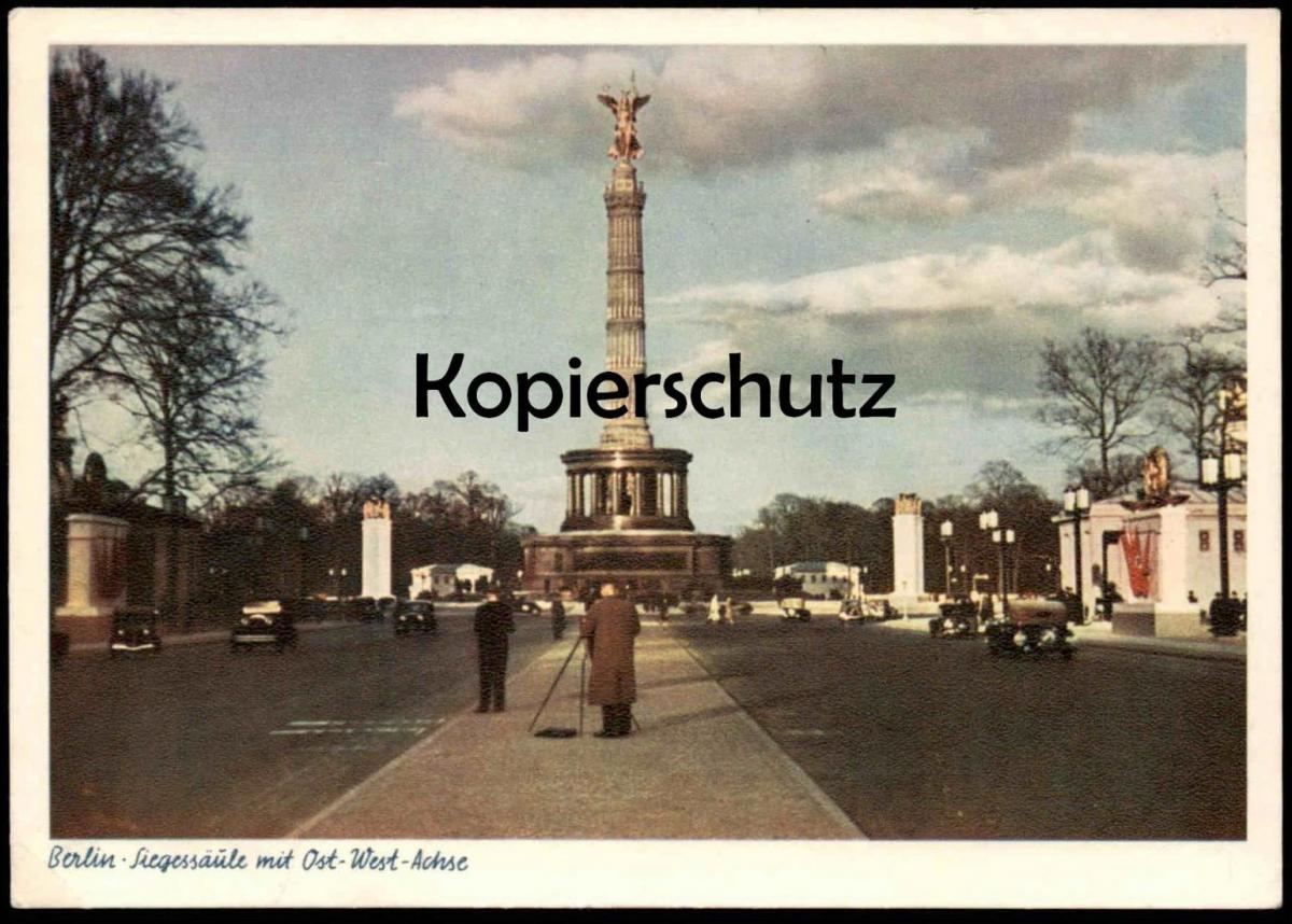 Alte Postkarte Berlin Siegess Ule Mit Ost West Achse Flaggen Fotograf