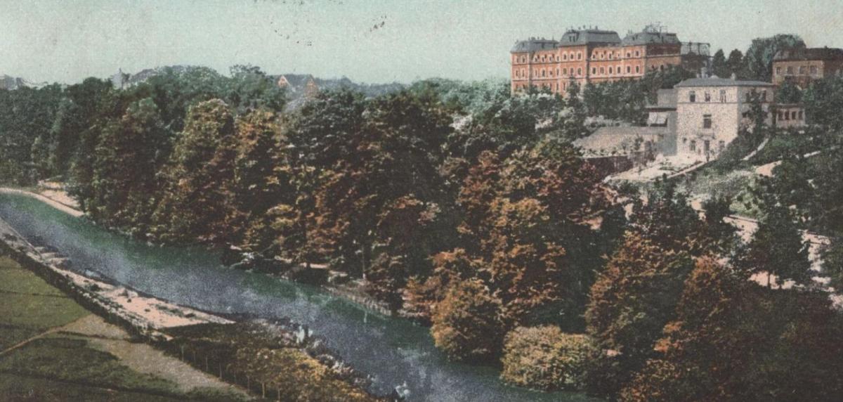 ALTE POSTKARTE GRUSS AUS CHEMNITZ STADTPARK MIT NATURHEILANSTALT