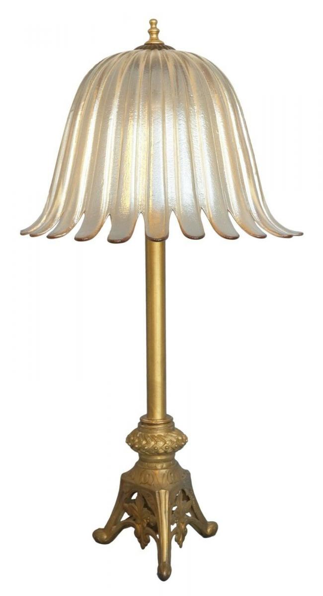 Einzelstück sehr große original Jugendstil Salon Tischleuchte Stehlampe Messing