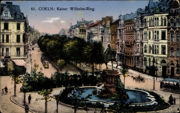 Ak Köln am Rhein Kaiser Wilhelm Ring Brunnen mit Denkmal