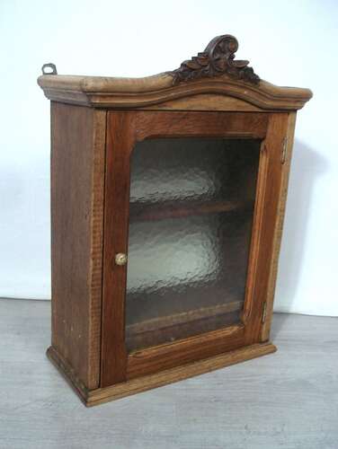 Antiker HÄNGESCHRANK 1-türig Kräuterschrank Pfeifenschrank Eiche Natur Glas-Türe Gründerzeit, um 1900