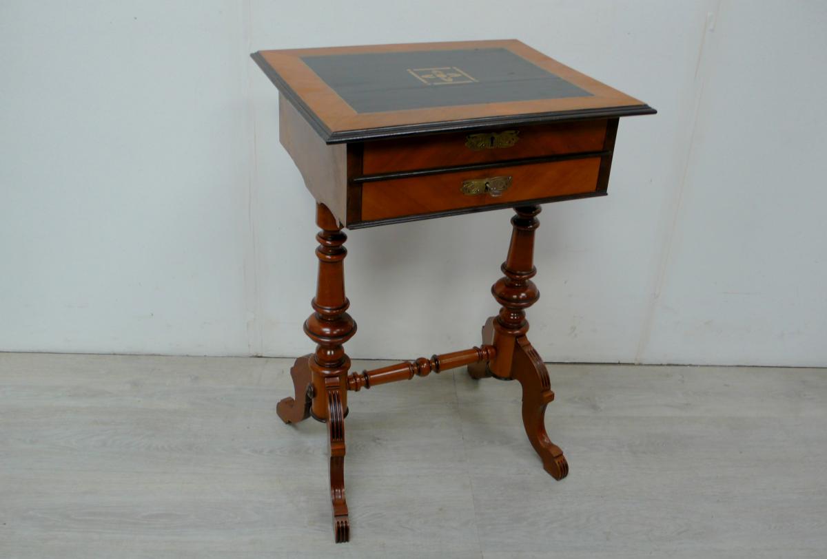 Spät Biedermeier NÄHTISCH Nähkasten 2 Schubladen, 9 Fächer innen mit Deckel um 1880 - 1900