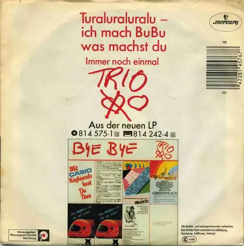 Vinyl Single Trio Turaluraluralu Ich Mach BuBu Was Machst Du Immer