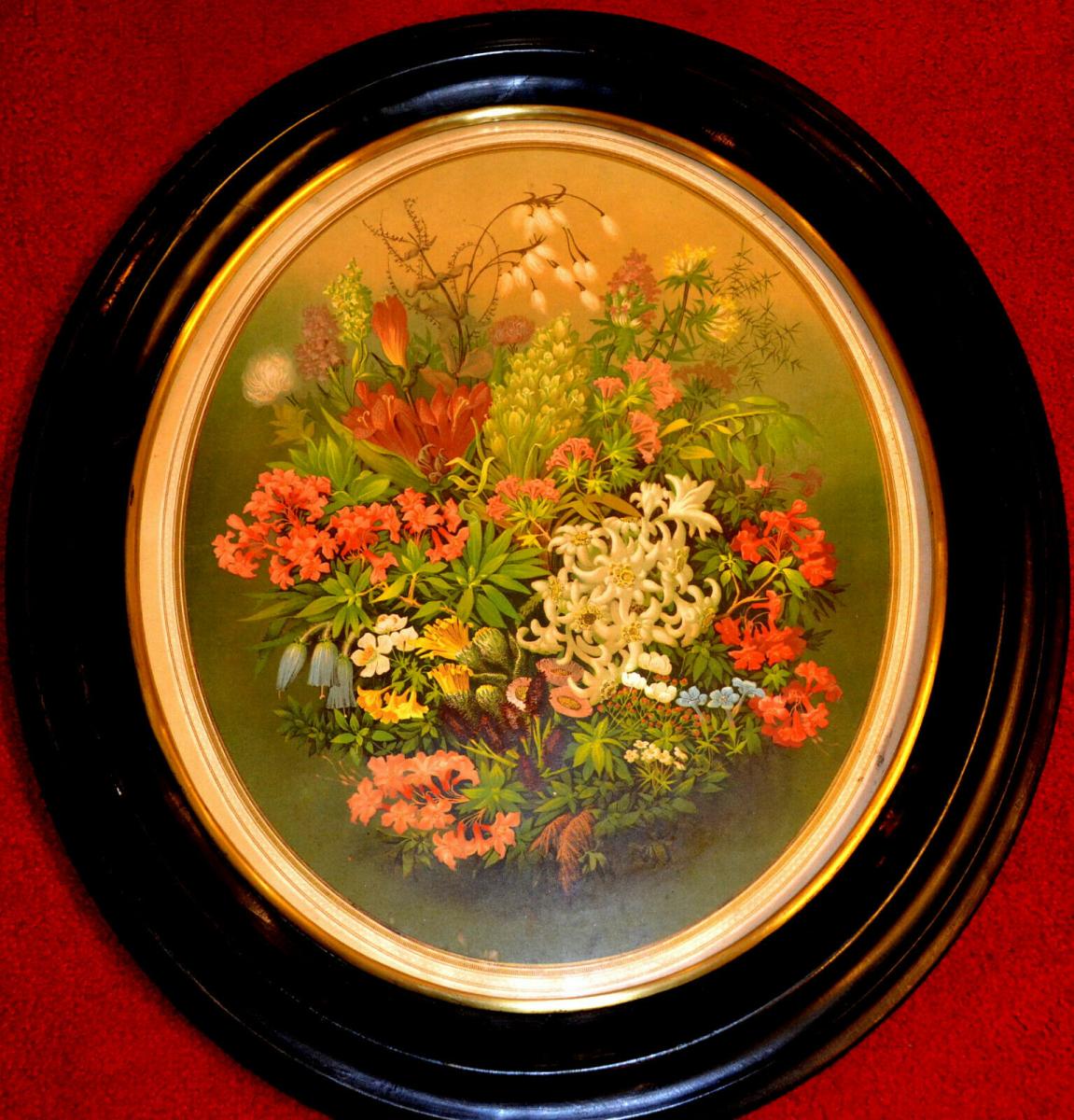 Zwei ovale schwarze Holz-Rahmen,ca 1850,Messing Innenrand,mit