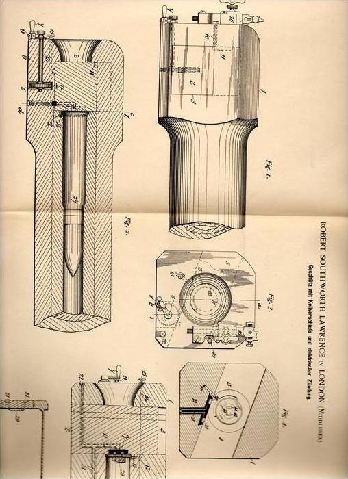 Original Patentschrift R Lawrence in London 1889 Geschütz