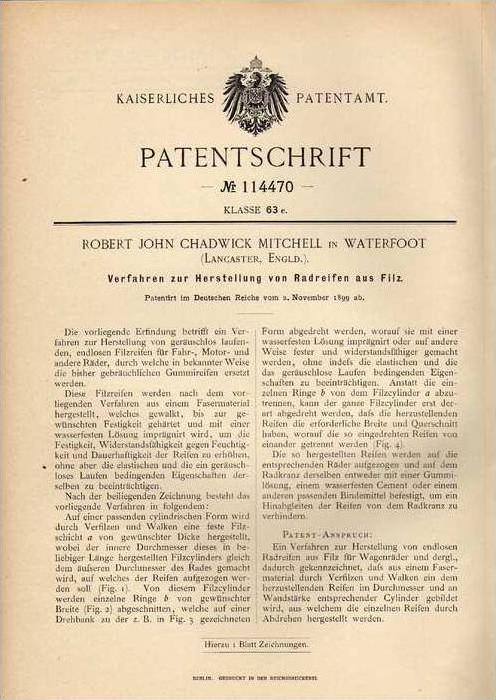 Original Patentschrift R Mitchell In Waterfoot 1899 Reifen Aus