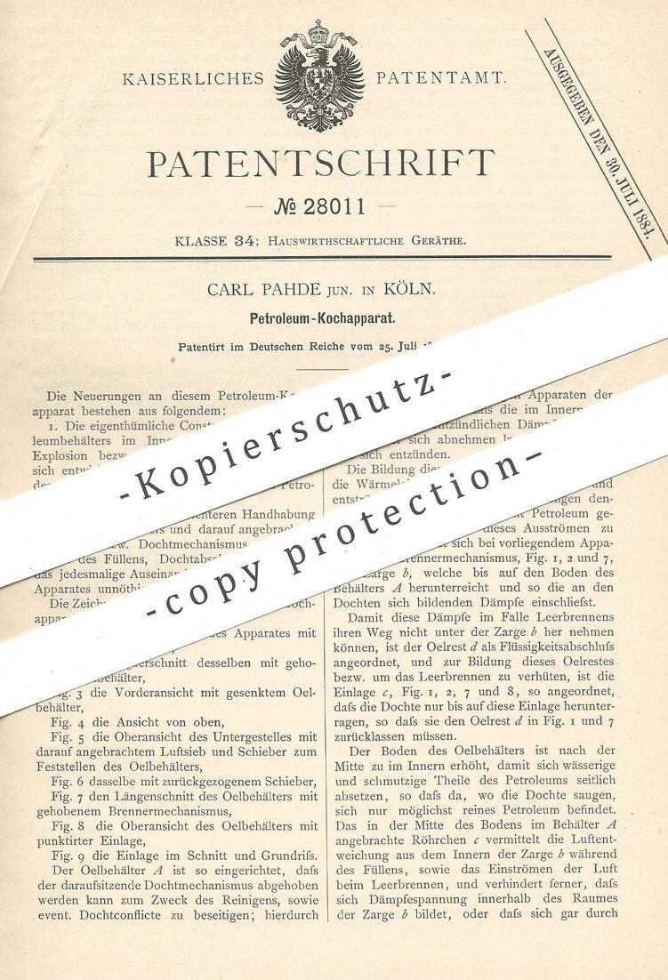 Original Patent Carl Pahde K Ln Rhein Oldhting De