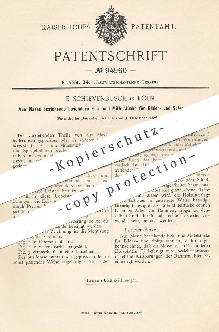 original Patent E Schievenbusch Köln Rhein 1896 Teile u