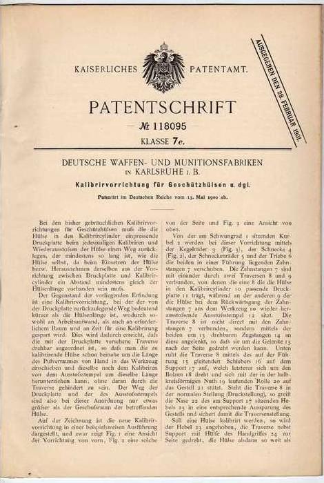 Original Patentschrift Deutsche Waffen Und Munitionsfabrik In