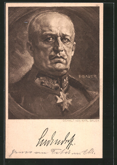 Künstler-AK <b>Karl Bauer</b>, Portrait Generalleutnant Erich Ludendorff in Uniform ... - Kuenstler-AK-Karl-Bauer-Portrait-Generalleutnant-Erich-Ludendorff-in-Uniform-mit-Orden-Pour-le-Merite