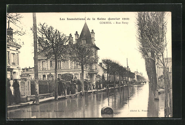 Ak Corbeil Rue Feray Les Inondations De La Seine Hochwasser Nr