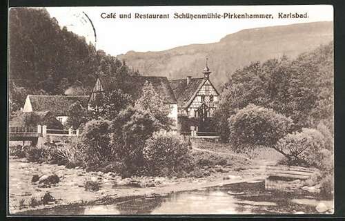 AK Pirkenhammer Karlsbad Cafe und Restaurant Schützenmühle Nr