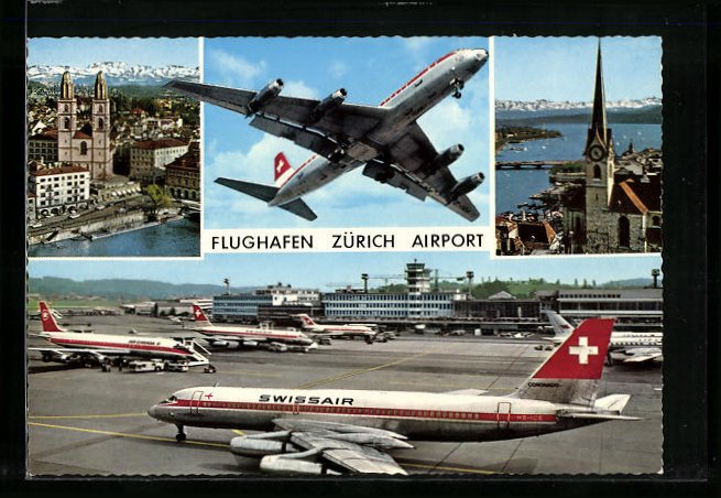 Ak Flughafen Z Rich Kloten Flugzeuge Der Swissair Und