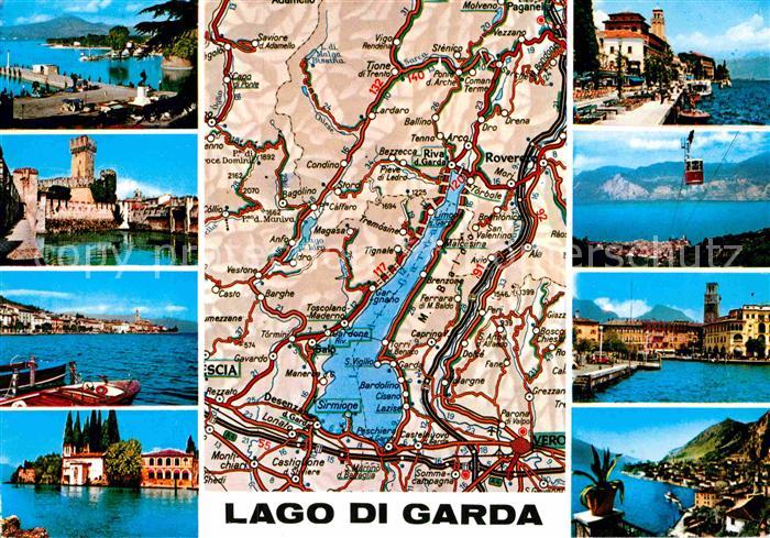 Ak Ansichtskarte Lago Di Garda Landkarte Schloss Hafen Seilbahn Kat