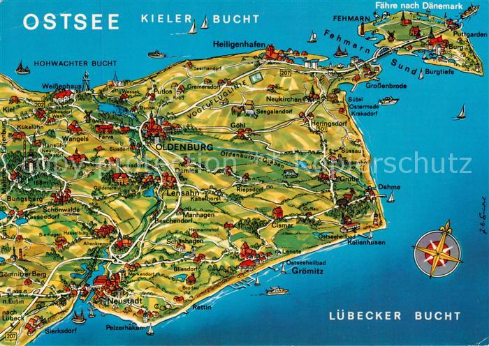 AK Ansichtskarte Oldenburg Holstein Landkarte Kieler Bucht Luebecker