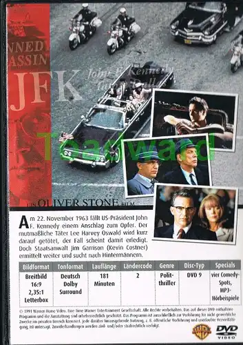 DVD "JFK - Tatort Dallas" 2003, Kevin Costner, Joe Pesci, Sissy Spacek, Tommy Lee Jones
