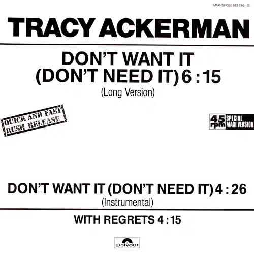 Ackerman, Tracy - Don't Want It (Don't Need It) [12" Maxi]