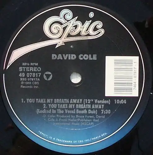 Cole, David - You Take My Breath Away [12" Maxi]