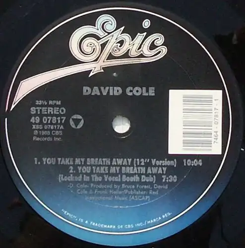 Cole, David - You Take My Breath Away [12&quot; Maxi]