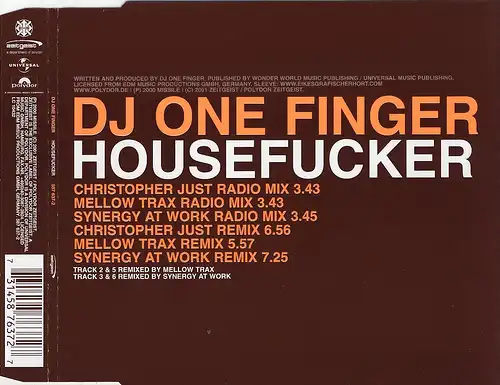 DJ One Finger - Housefucker [CD-Single]