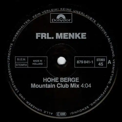 Frl. Menke - Hohe Berge Remix '91 [12" Maxi]