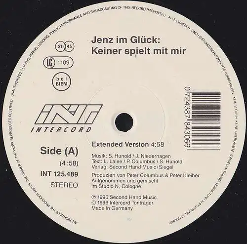 Jenz Im Glück - Keiner Spielt Mit Mir [12" Maxi]