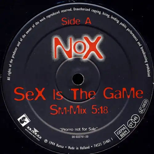 Nox - Sex Is The Game [12" Maxi]