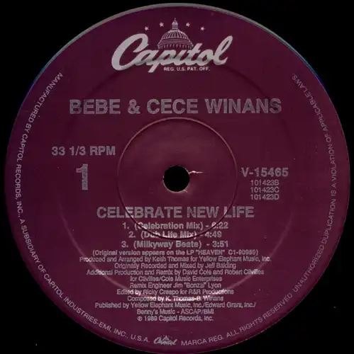Winans, BeBe & CeCe - Celebrate New Life [12" Maxi]