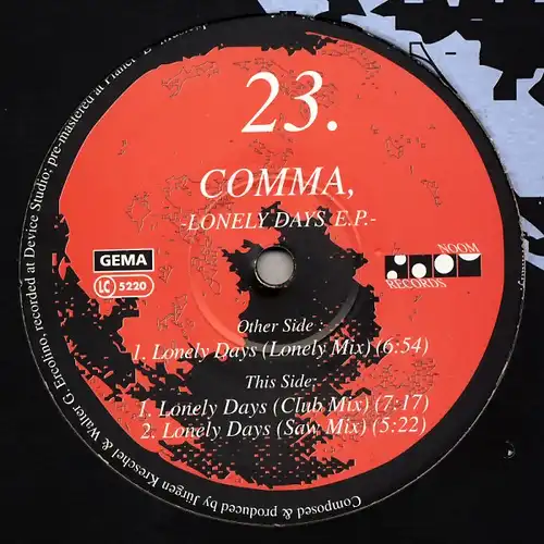 Comma - Lonely Days EP [12&quot; Maxi]