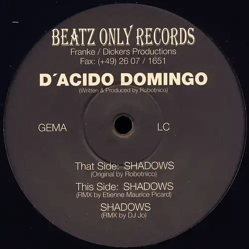 D&#039; Acido Domingo - Shadows [12&quot; Maxi]